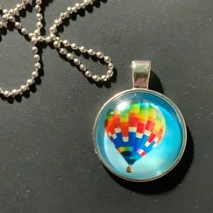 Silver Cabochon Necklace - Hot Air Balloon